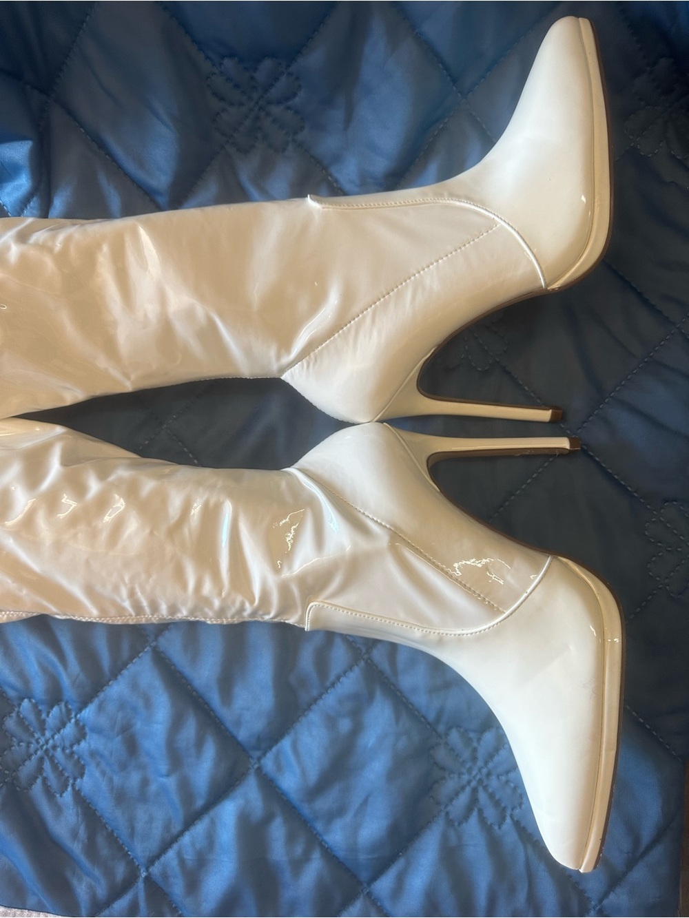 Shoe Dazzle White Patent Over-the-Knee Stiletto Boots